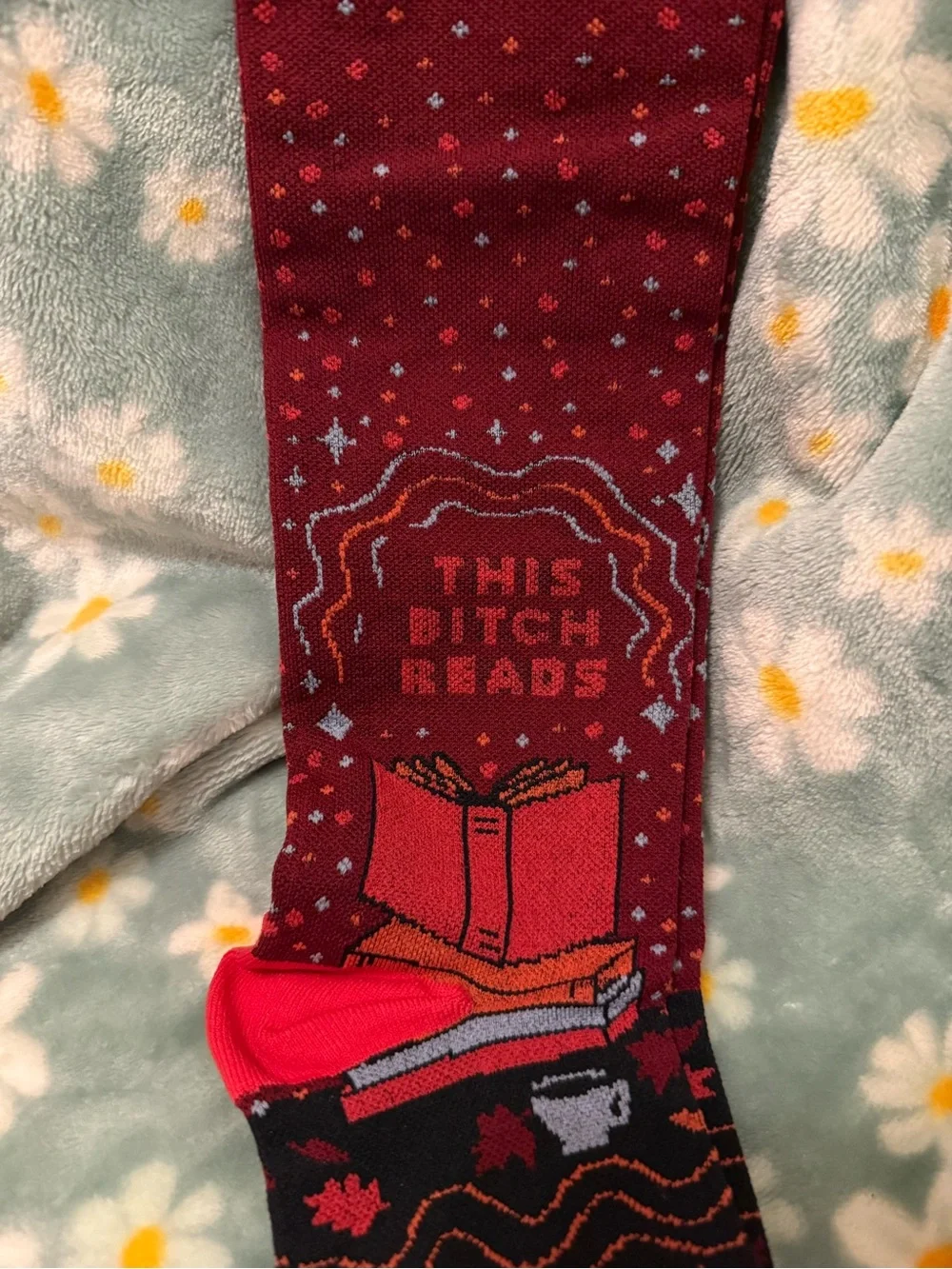 Groovy Things Red ‘This B Reads’ Wide Calf Compression Socks